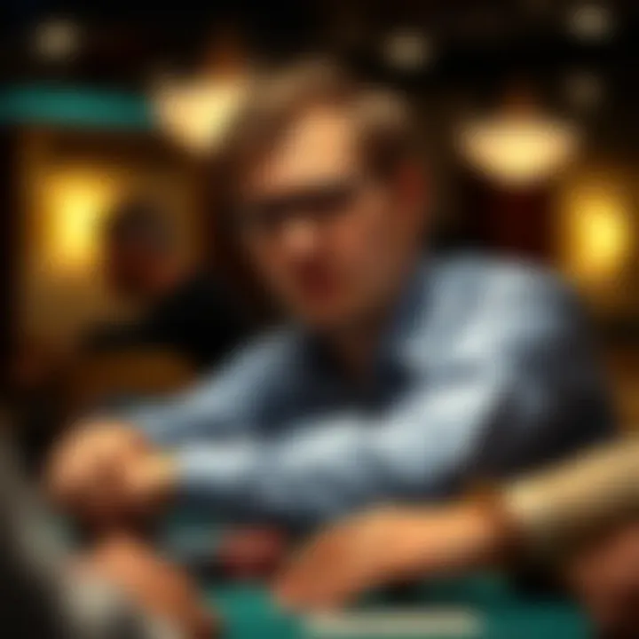 Close-up of a focused player deep in thought during a poker game