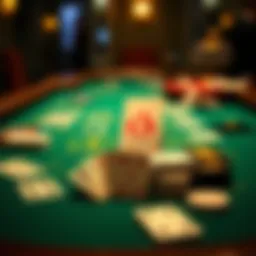 A sophisticated card table setup with various playing cards displayed