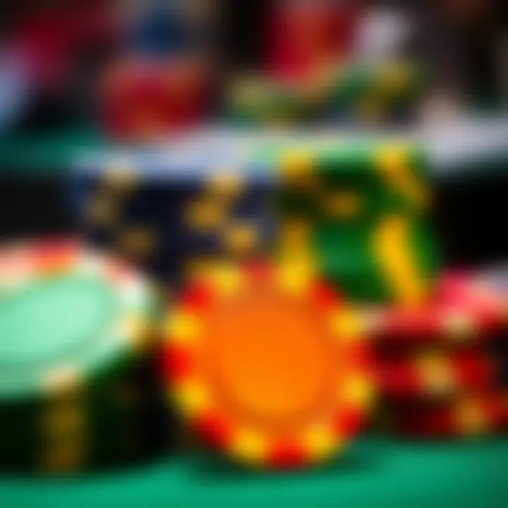 Close-up of high-quality poker chips showcasing vibrant colors