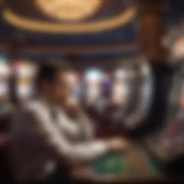 A serene setting depicting someone contemplating their gambling strategy in a casino