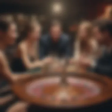 Group of friends enjoying dinner together around a roulette wheel