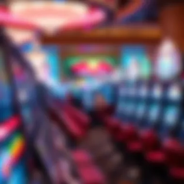 Vibrant gaming floor with an array of slot machines and tables