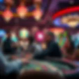 A vibrant casino floor with players engaged at cash-based gaming tables