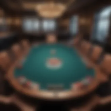 High-Stakes Poker Setup An elegant poker table set for a high-stakes game with chips and cards arranged strategically