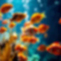 Vibrant underwater scene featuring colorful fish