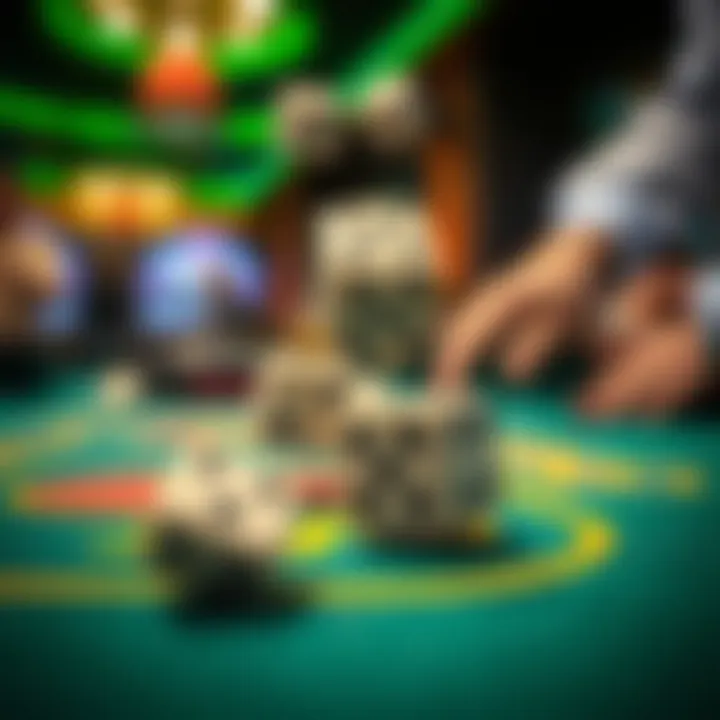 Close-up of dice being thrown in a craps game