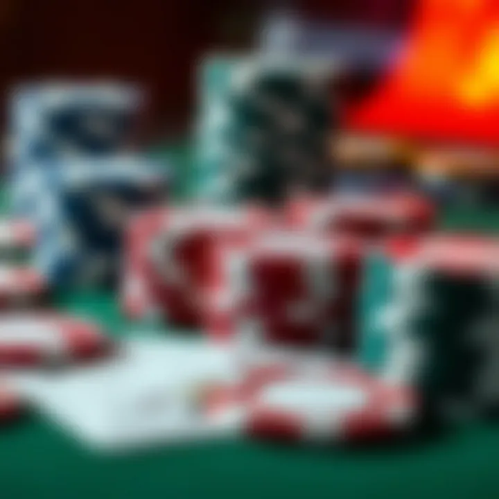 Close-up of poker chips and cards