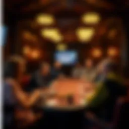 A cozy Texas Hold'em poker room setting with players engaged in gameplay