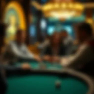 A group of players discussing strategies around a poker table