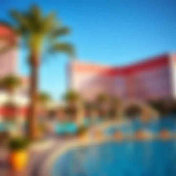 Vibrant pool area at Mandalay Bay Resort with palm trees