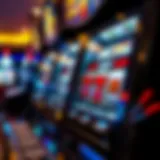 Classic Slot Machine Features Close-up view of a classic slot machine with vibrant symbols and spinning reels