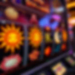 A captivating display of sun and moon symbols on a vibrant slot machine