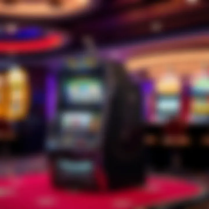 A tabletop slot machine situated in a vibrant gaming setting