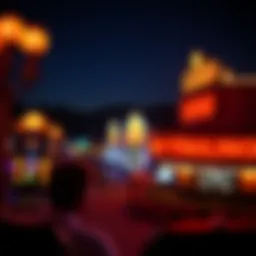 A panoramic view of an Idaho casino at night, illuminated with vibrant lights