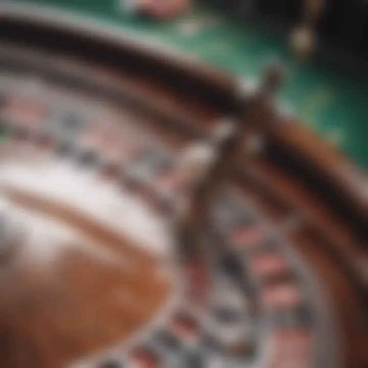 Close-up of a roulette wheel with a ball in motion