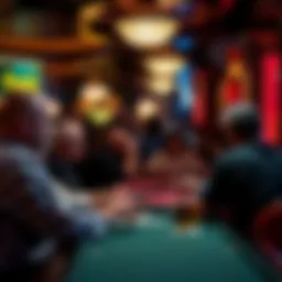 A lively bar scene with players engaged in poker