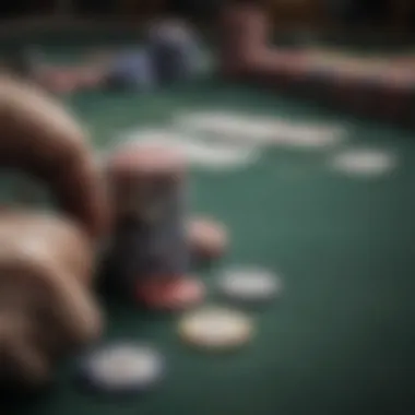 Close-up of poker chips and cards on a gaming table