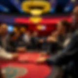 A vibrant poker table layout showcasing enthusiastic players engaged in a game.