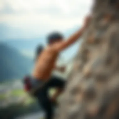 The Challenge of Climbing An athlete engaging in rock climbing, showcasing the physical and mental challenges inherent in mountain sports