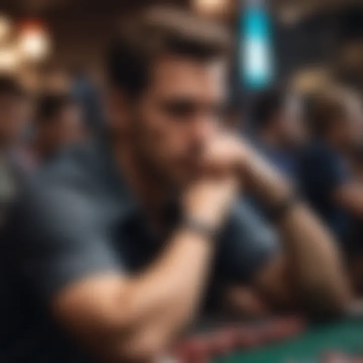 A close-up of a player deep in thought during a game of poker