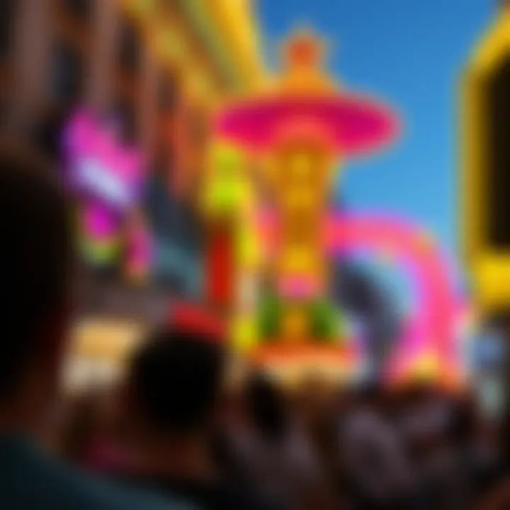 Crowd enjoying a captivating show under the neon canopy