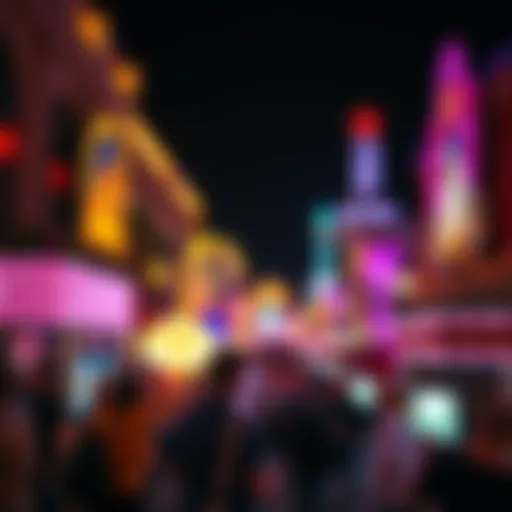 Vibrant lights illuminating Fremont Street during a live performance