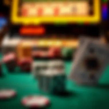 The Balance of Chance and Strategy in Gambling An abstract representation of chance and strategy in gambling, featuring dice and cards