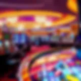 A modern casino floor showcasing vibrant slot machines and tables