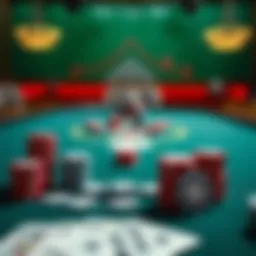 A strategic poker table setup showcasing poker chips and cards