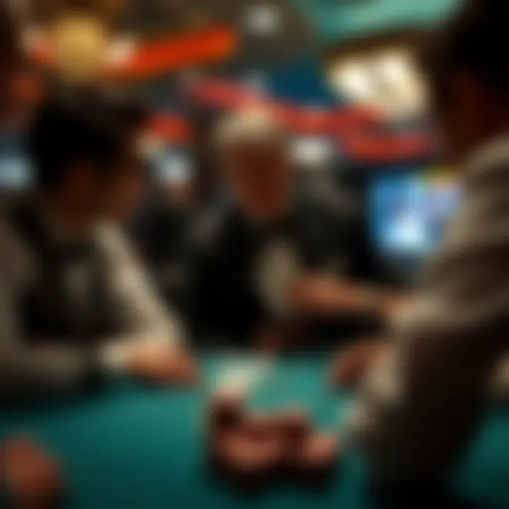 Psychology in Blackjack Gameplay Psychological elements of blackjack gameplay depicted through strategic player interactions