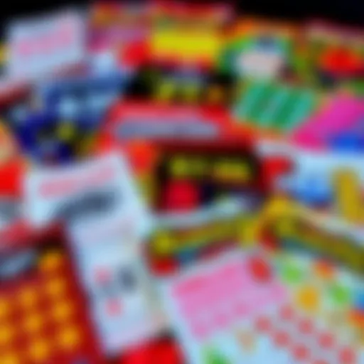 An array of scratch-off lottery tickets displaying various designs and colors.