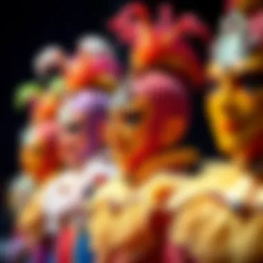 A stunning visual of the colorful costumes worn by performers in Mystère