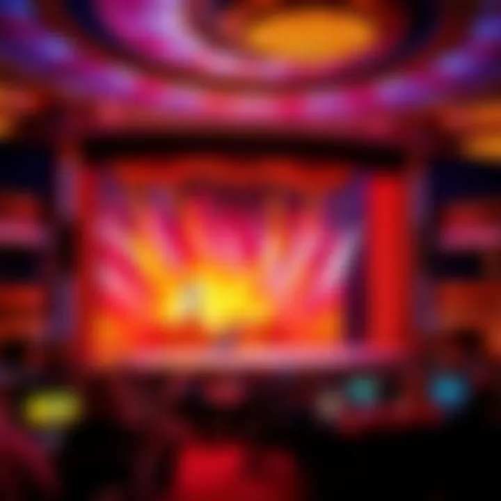 The vibrant stage set of Mystère showcasing acrobatic performances