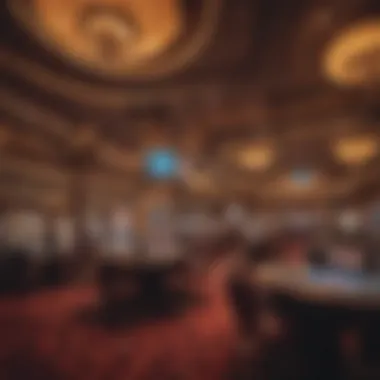 A vibrant casino interior showcasing gaming tables and slot machines