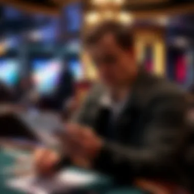 Poker player reviewing financial records