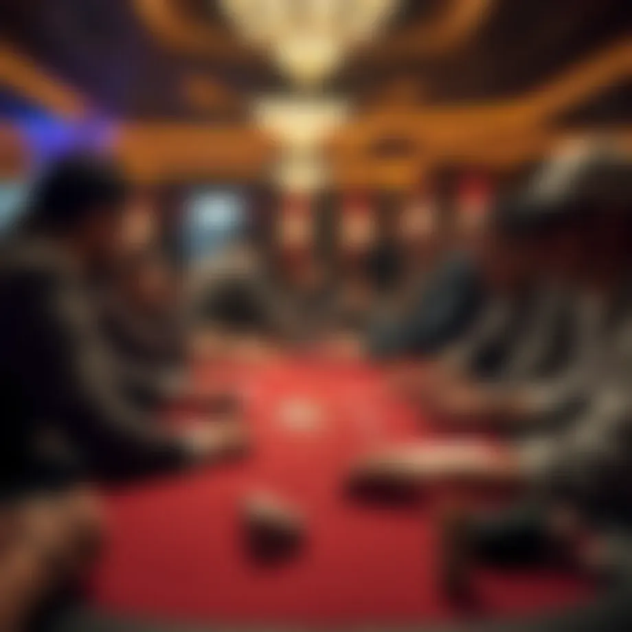 Poker table with players strategizing their moves