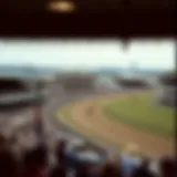 A historic view of the Kentucky Derby racetrack showcasing the grandstands and spectators.