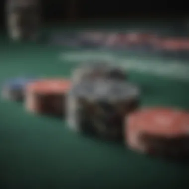 Close-up of poker chips and cards on a table