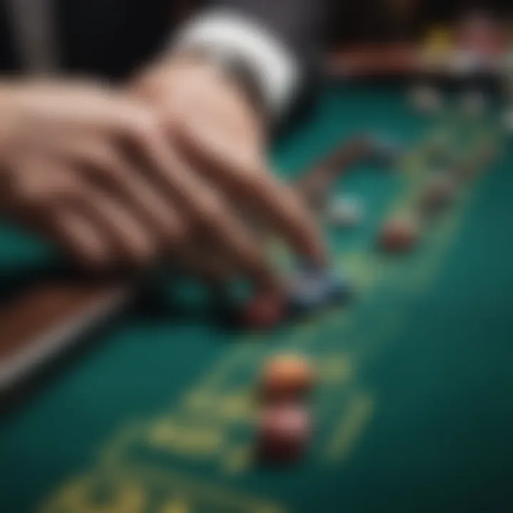 Close-up of a player placing bets on a craps layout