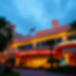 Exterior view of Resorts World Casino during evening hours