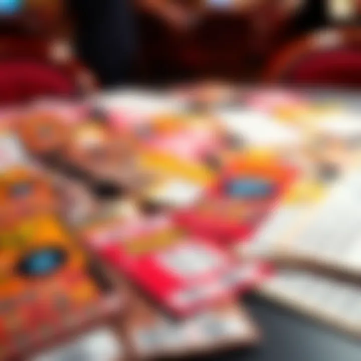 Variety of scratch-off lottery tickets spread on a table