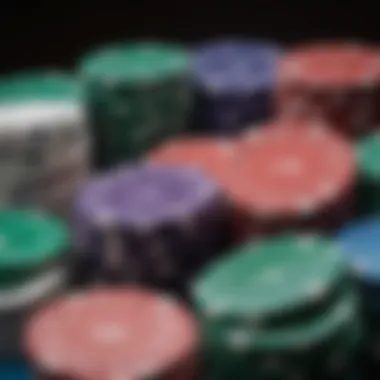 A close-up view of poker chips stacked in vibrant colors, symbolizing the excitement of Texas Hold'em.