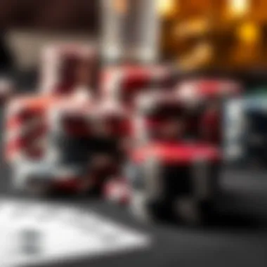 Close-up of poker chips and cards on a table