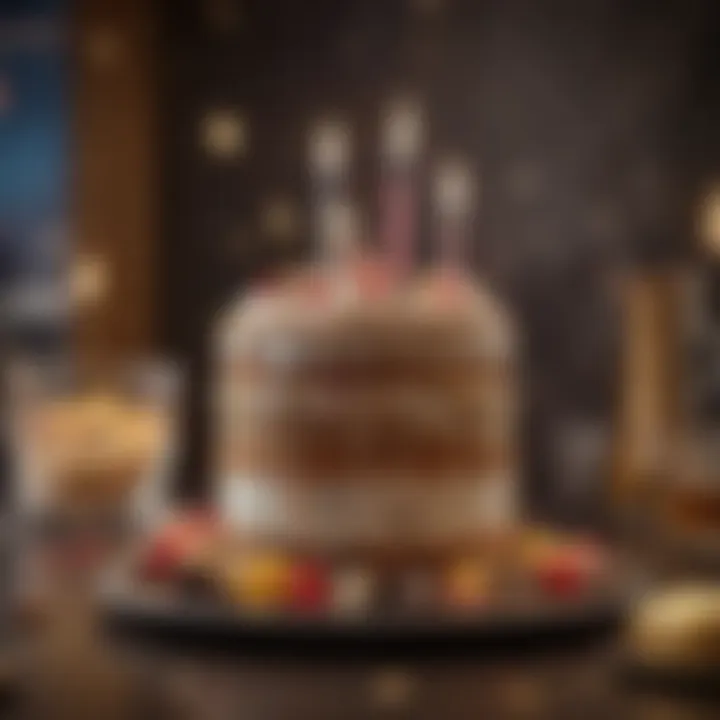 Celebratory graphic depicting a birthday cake and casino elements